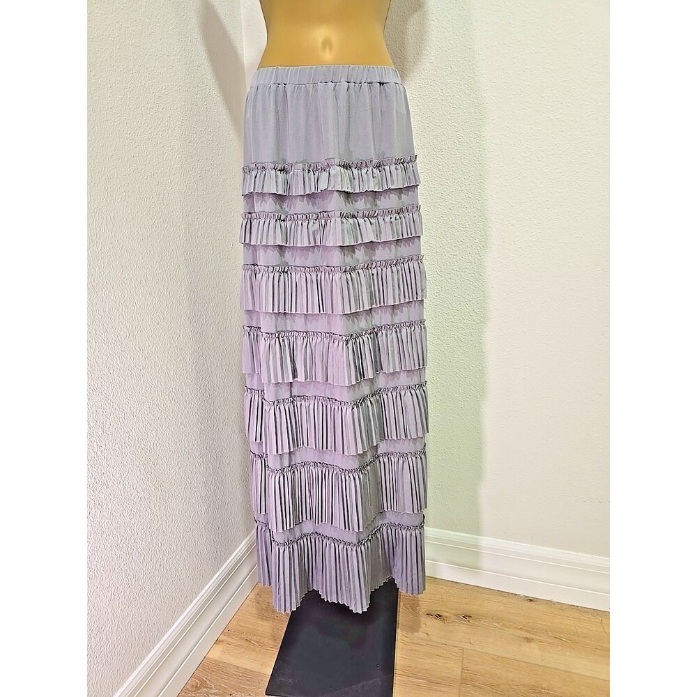 Pleated Tiered Gray Maxi Skirt Med Parisian Boho Indie Layered Chic Whimsical